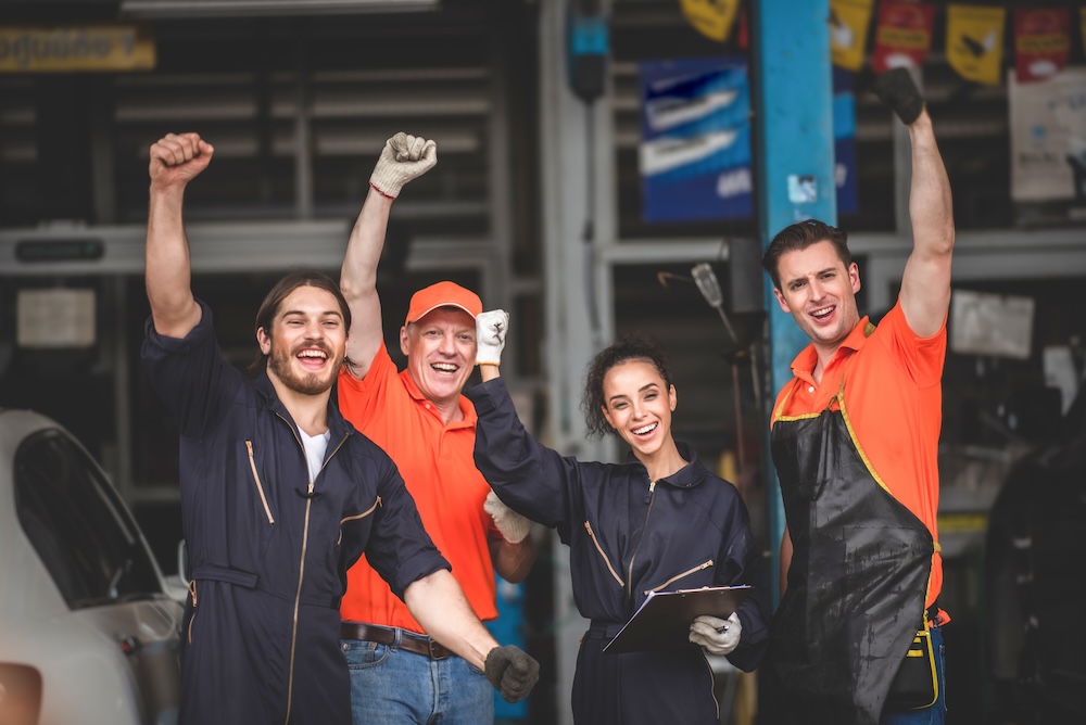 strategies for success, a group of garage technicians celebrating