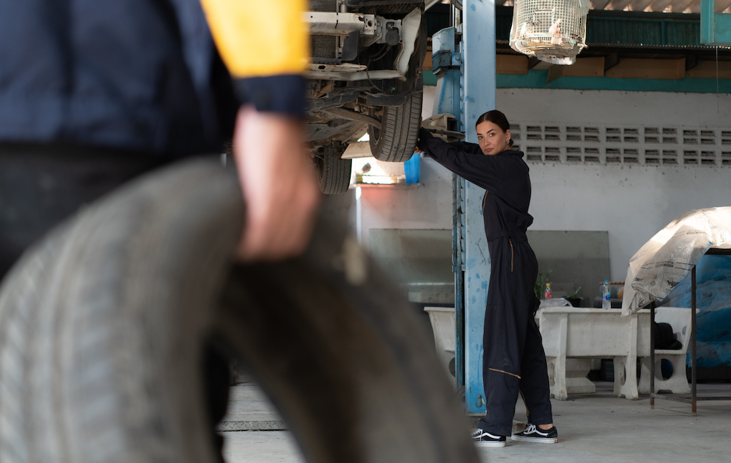 garage appointment, repairing car tyre.