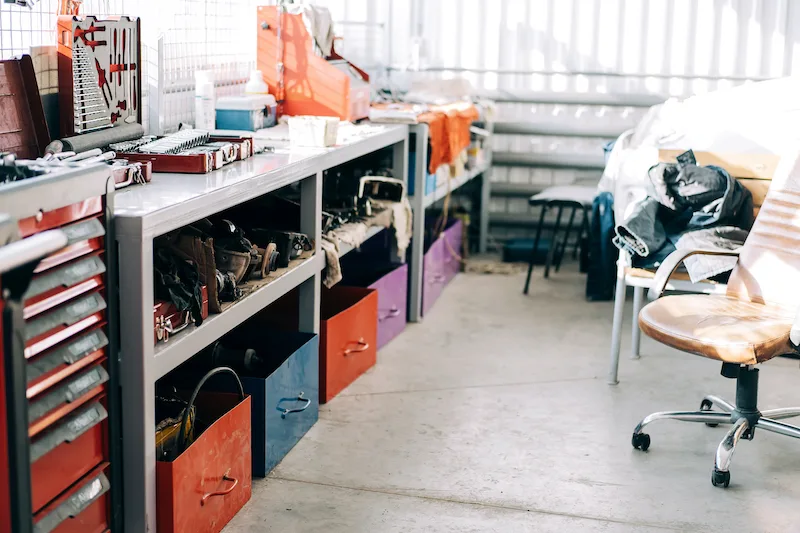 Garage waste management, properly arranged garage tools
