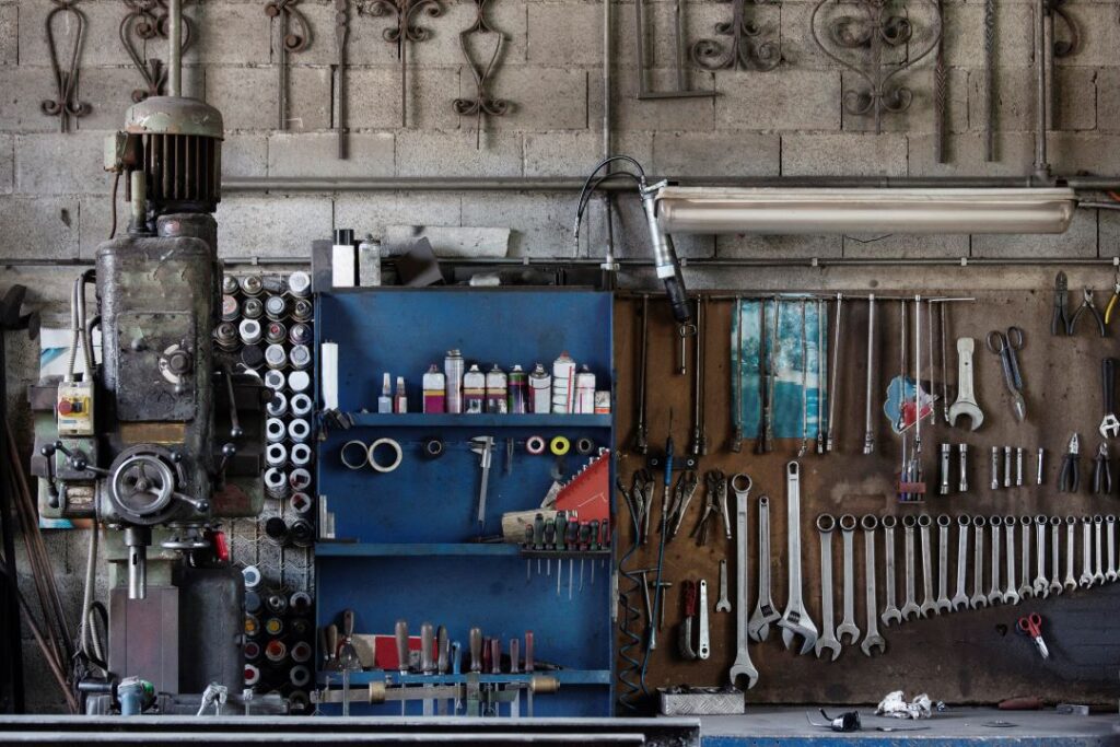 garage sale profit, a well organised mechanic's workshop with a variety of neatly arranged tools